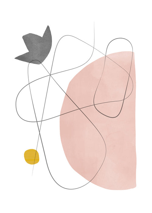 Abstracte kunst met roze vorm en lijnstreek