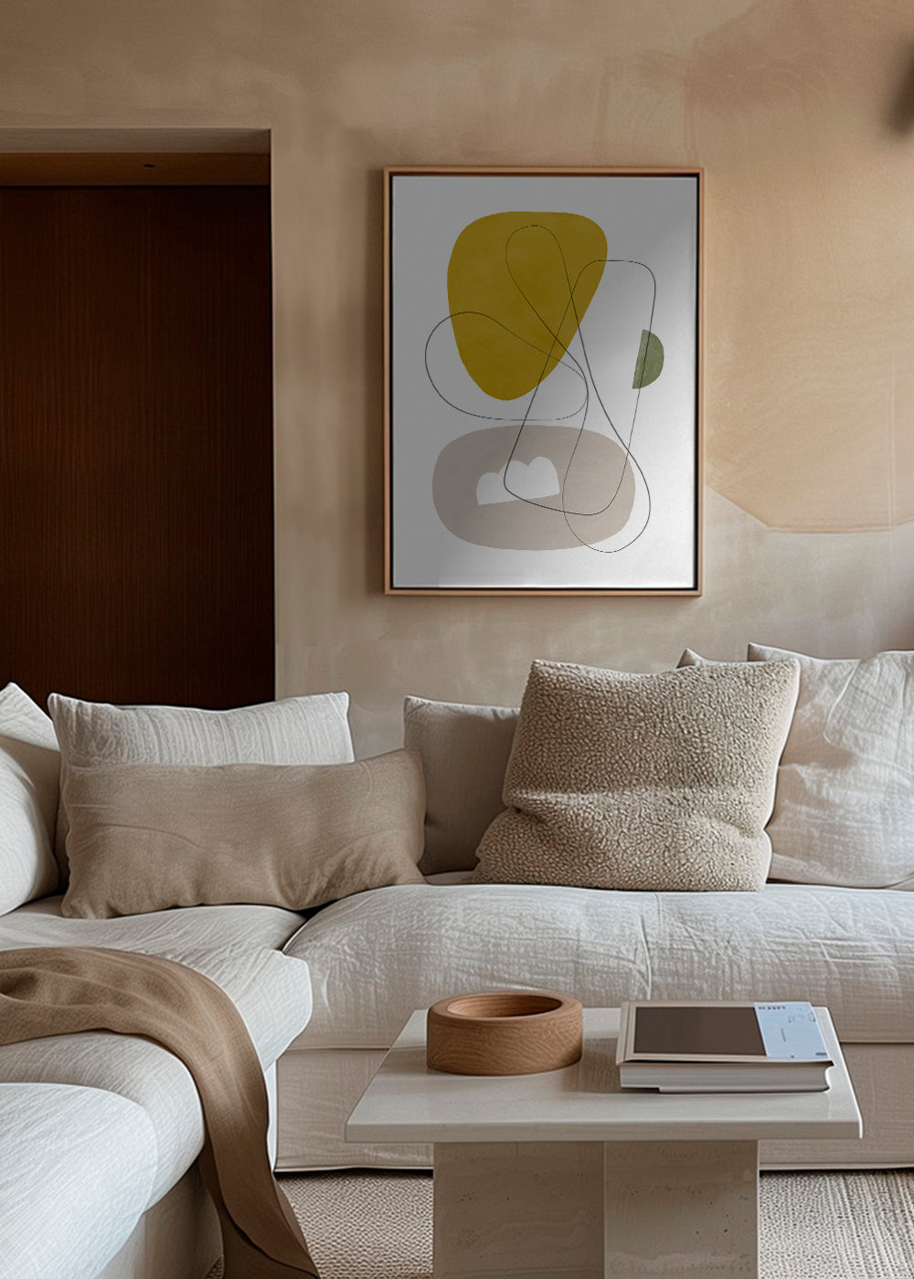 Abstract kunstwerk met organische gele vormen