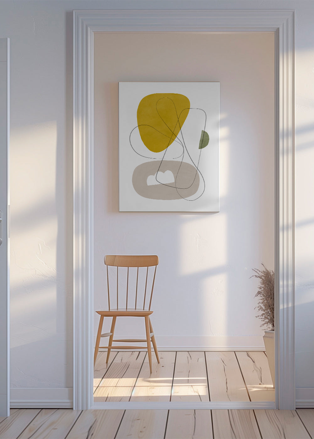 Abstract kunstwerk met organische gele vormen