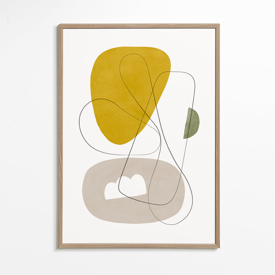 Abstract kunstwerk met organische gele vormen