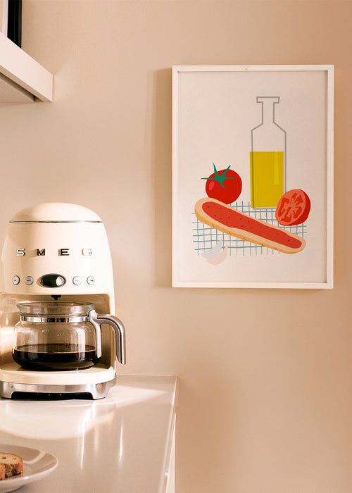 Keuken kunst met brood en tomaat illustratie