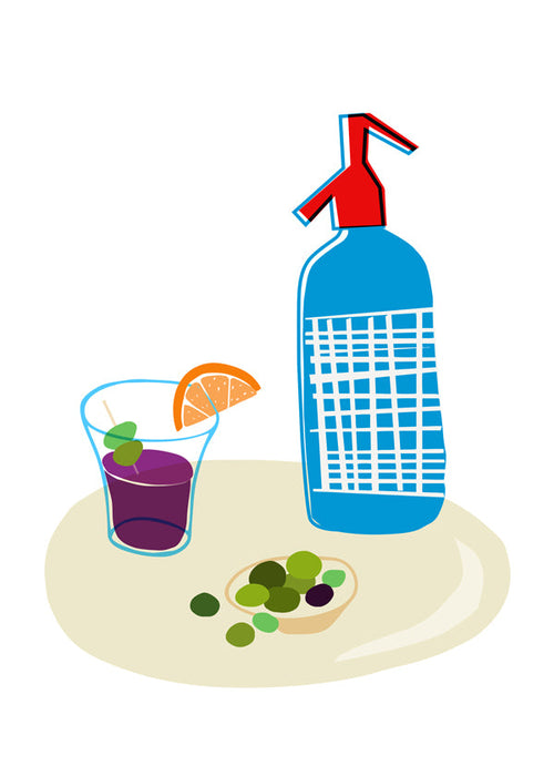 Keuken kunst: sifonfles en vermoutglas illustratie