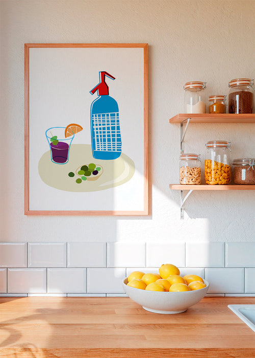 Keuken kunst: sifonfles en vermoutglas illustratie
