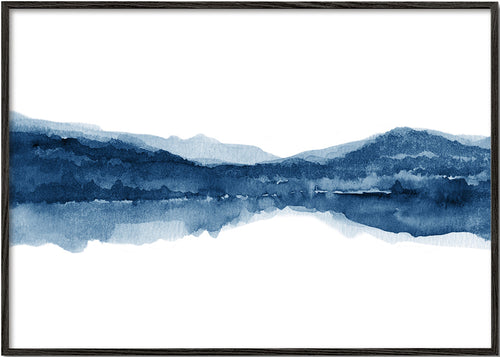 Landschapsaquarel blauw met reflectie