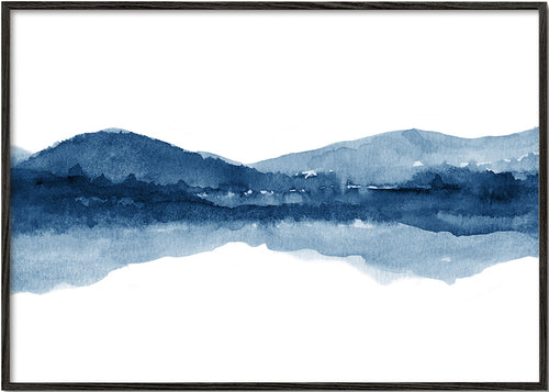 Aquarel berglandschap met spiegelend meer