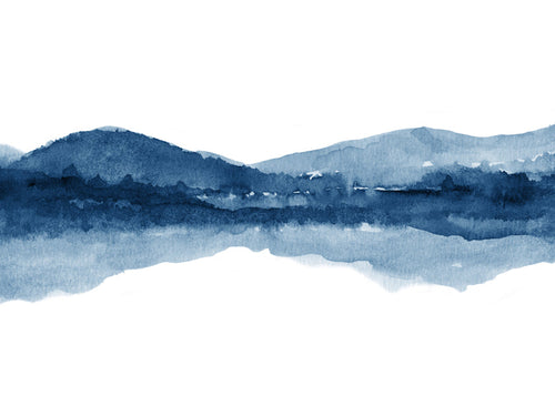 Aquarel berglandschap met spiegelend meer