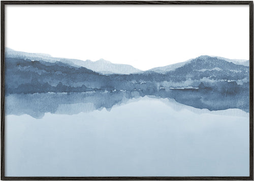 Aquarel landschap print meer en bergen