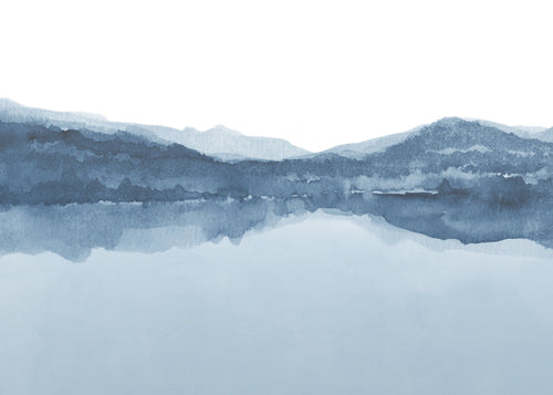 Aquarel landschap print meer en bergen