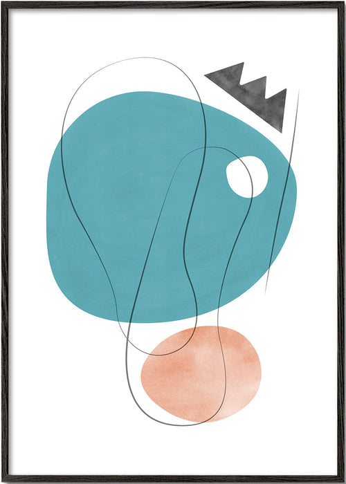 Abstract kunstwerk met organische turkooise vormen