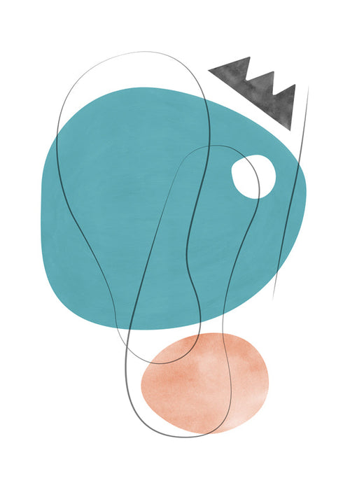 Abstract kunstwerk met organische turkooise vormen
