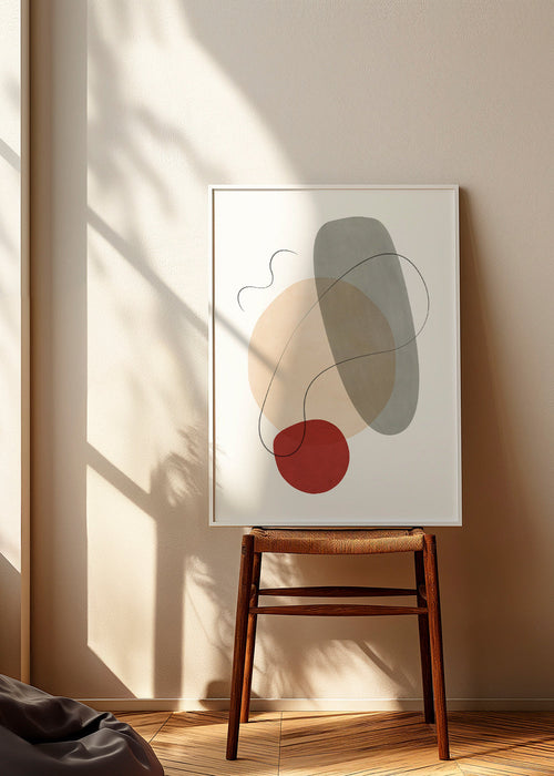 Abstract kunstwerk met organische vormen in beige en grijs