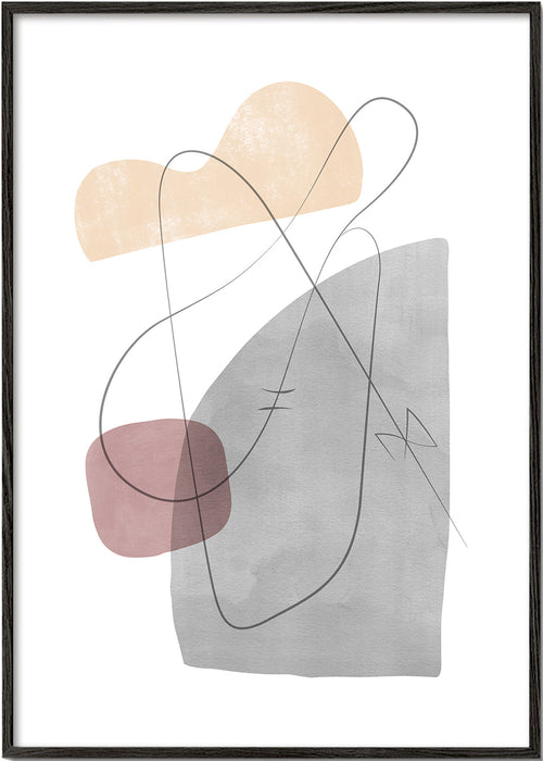 Abstracte poster met gebaarlijnen en zachte vlakken