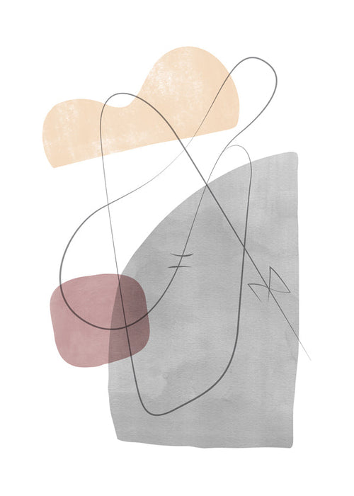 Abstracte poster met gebaarlijnen en zachte vlakken