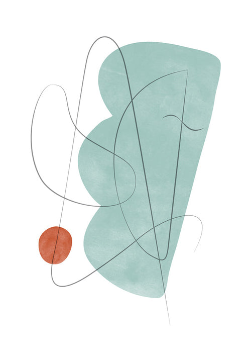 Abstract kunstwerk met groene vorm en lijnschets