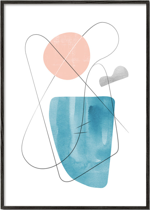 Abstract blauw kunstwerk met lijnenspel