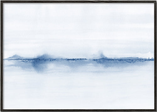 Landschap aquarel met blauwe horizon