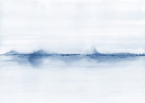 Landschap aquarel met blauwe horizon