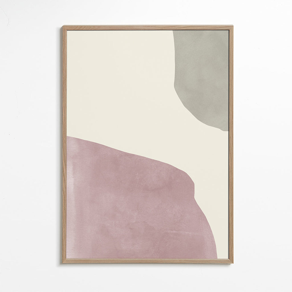 Abstracte kunst in pastelroze en zachtgrijs