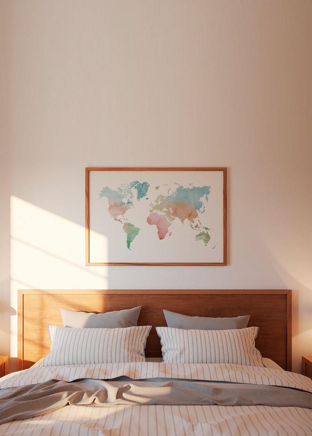 Reisposter: wereldkaart aquarel pastel