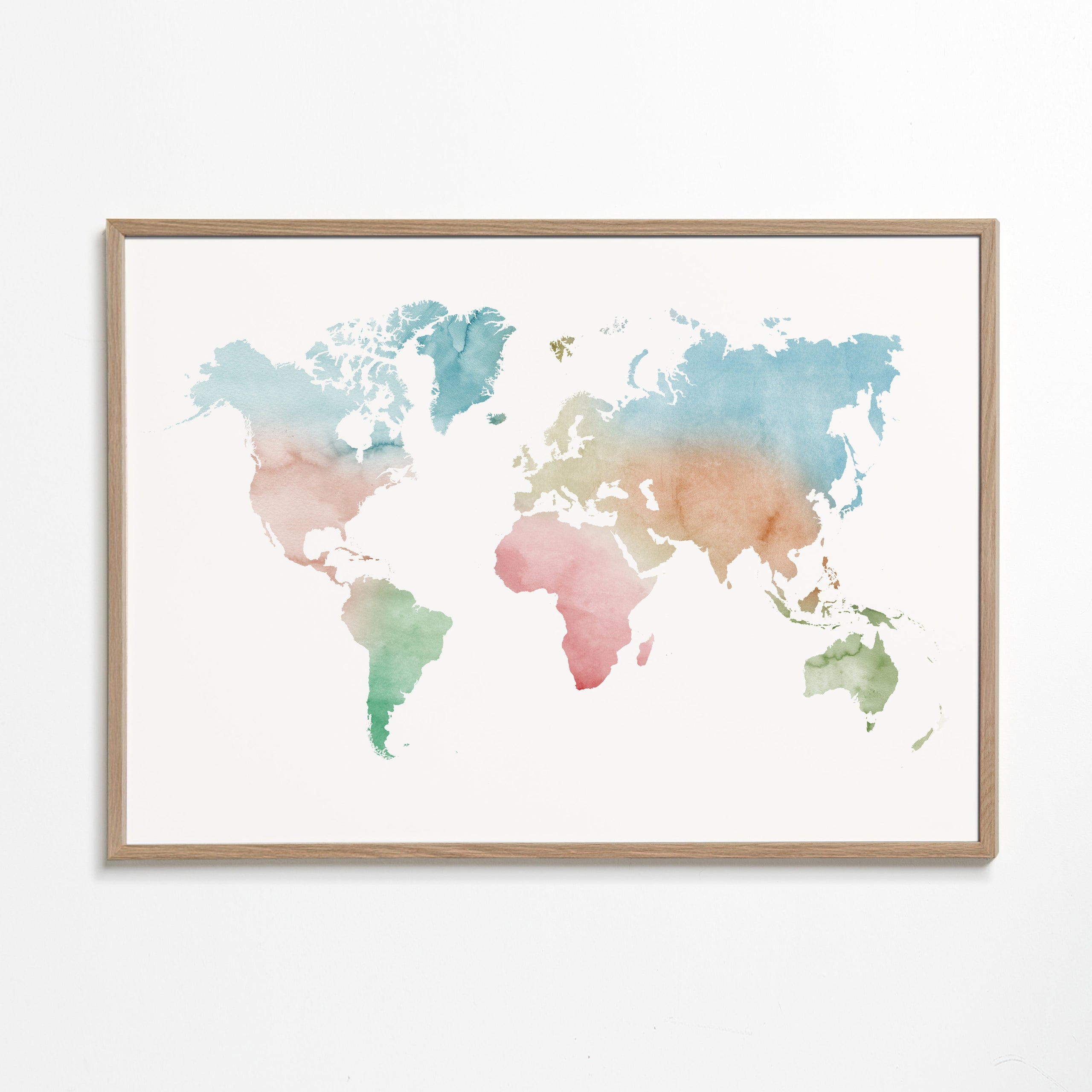 Reisposter: wereldkaart aquarel pastel