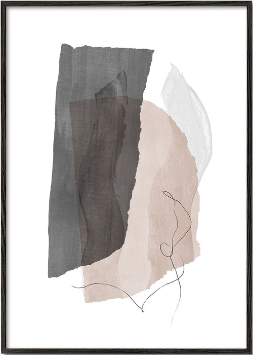 Abstract kunst in grijs en beige met lijndetail