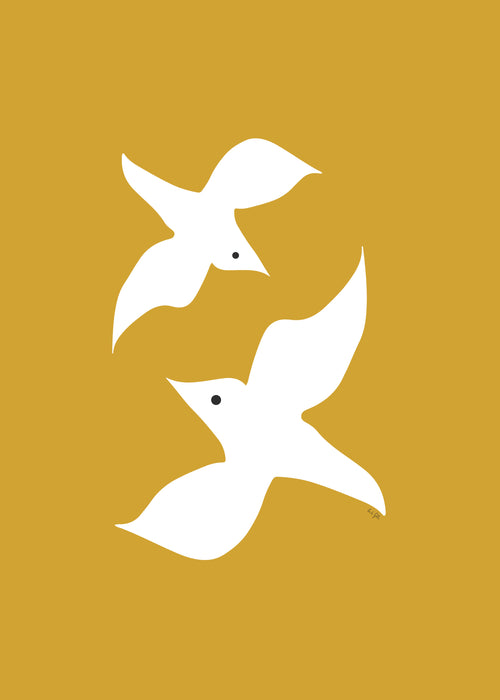 Love birds in mustard - Unframed art print