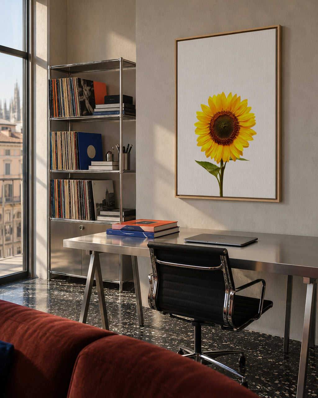 Sunflower still life - Framed canvas in an interior