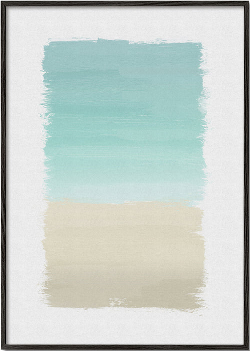 Abstract kunstwerk turquoise en beige