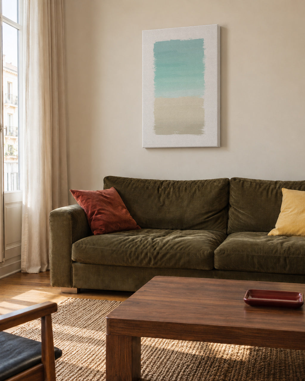 Turquoise abstract - Unframed canvas in an interior