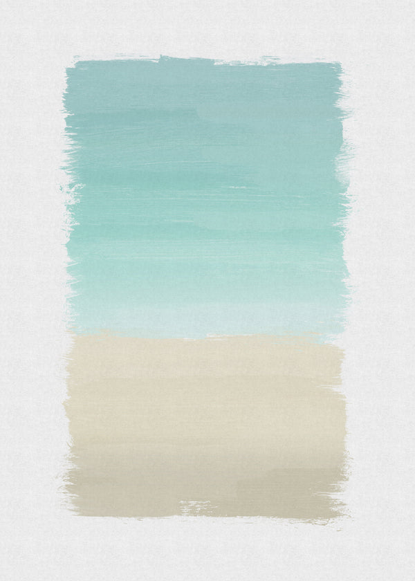 Abstract kunstwerk turquoise en beige