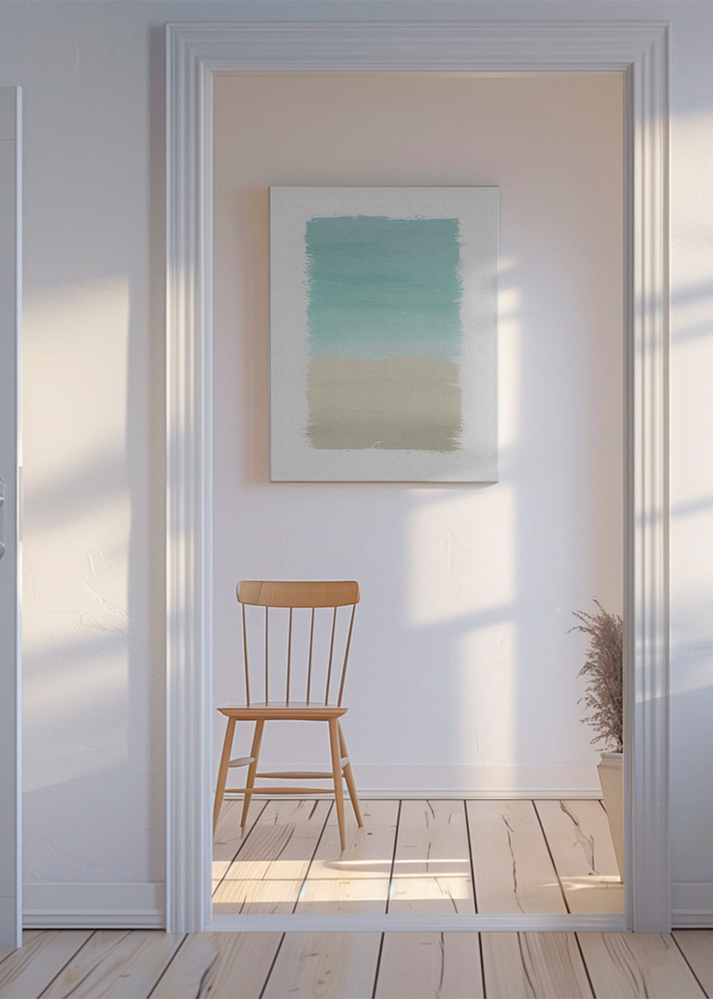 Abstract kunstwerk turquoise en beige
