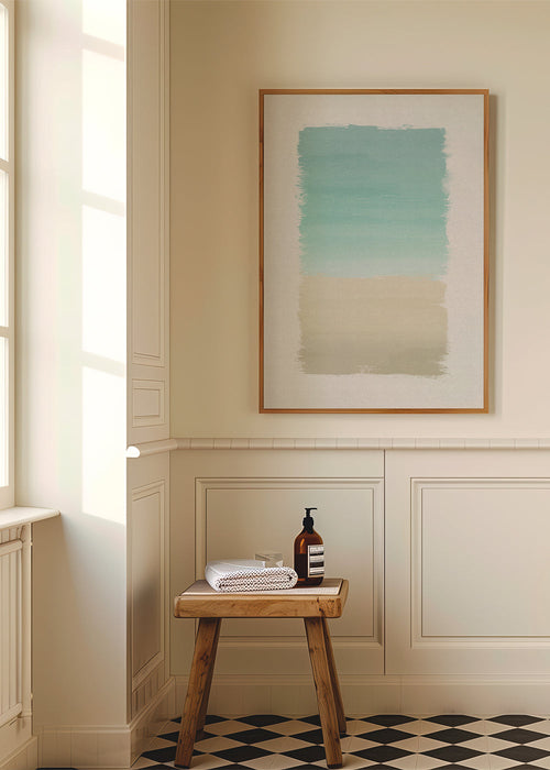 Abstract kunstwerk turquoise en beige