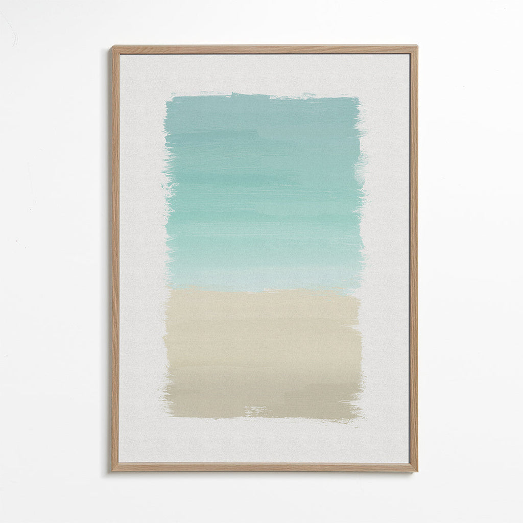 Abstract kunstwerk turquoise en beige