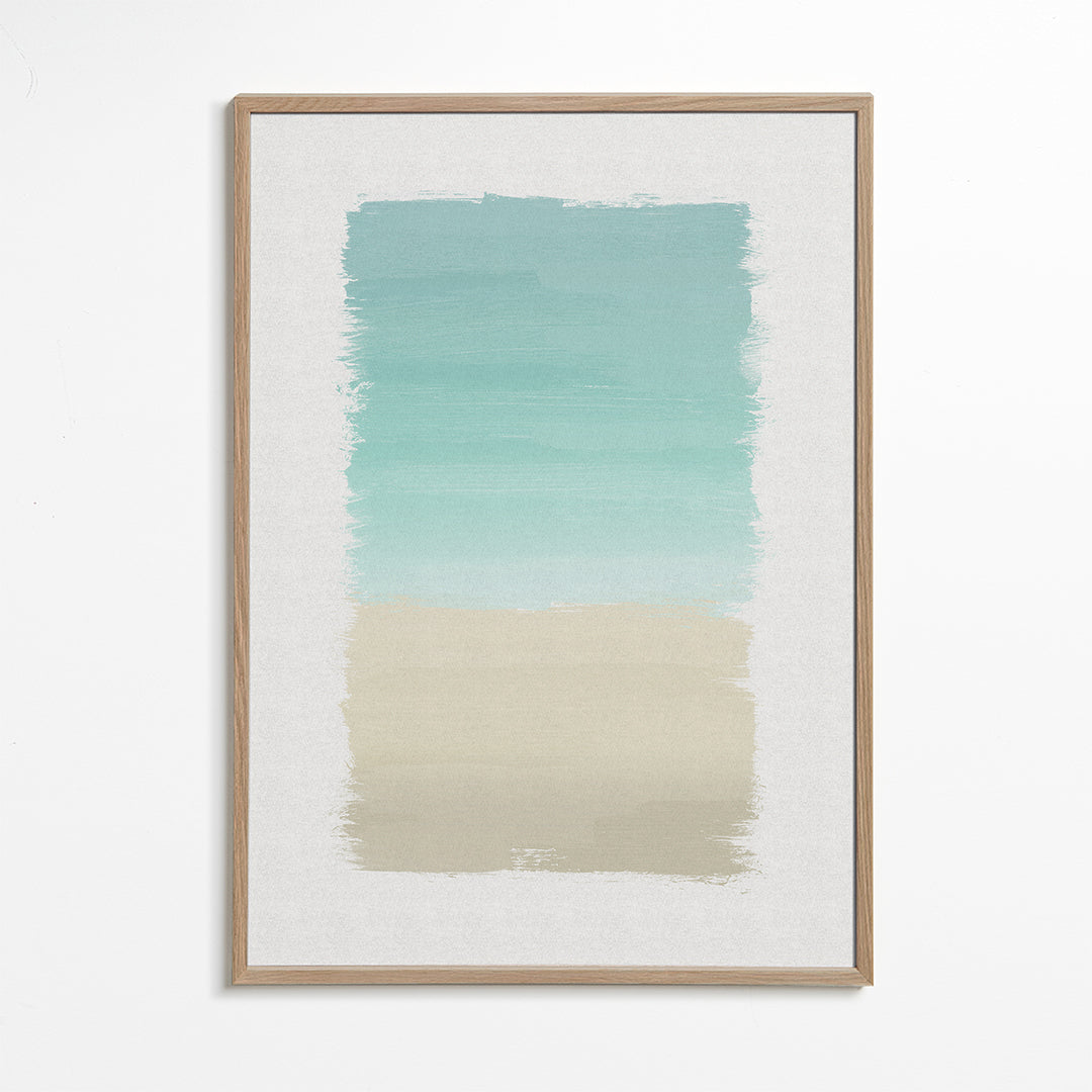 Abstract kunstwerk turquoise en beige