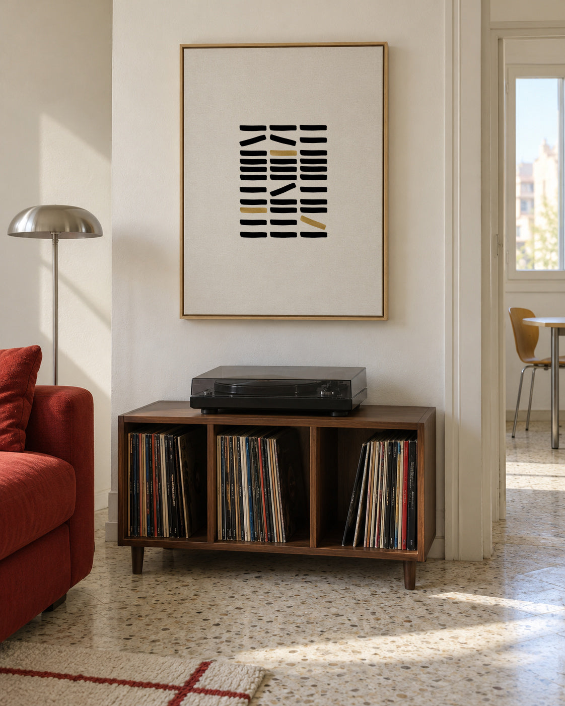 Black & gold abstract - Framed canvas in an interior