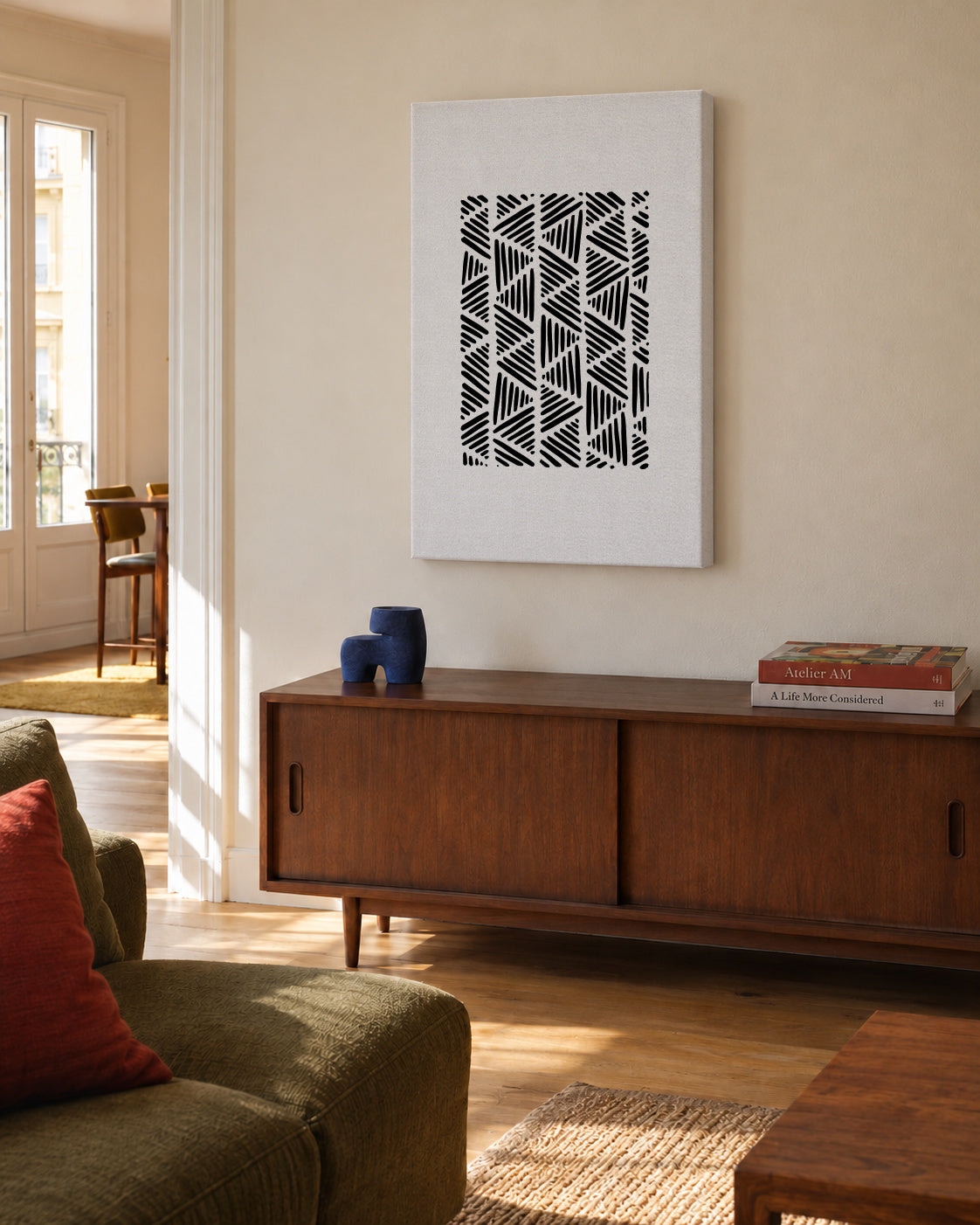 Black & white abstract I - Unframed canvas in an interior
