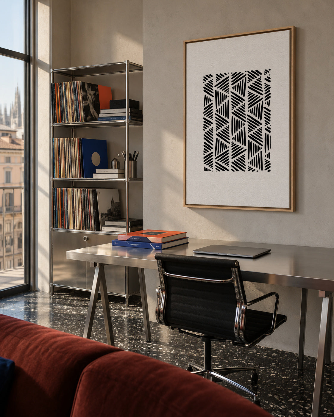 Black & white abstract I - Framed canvas in an interior