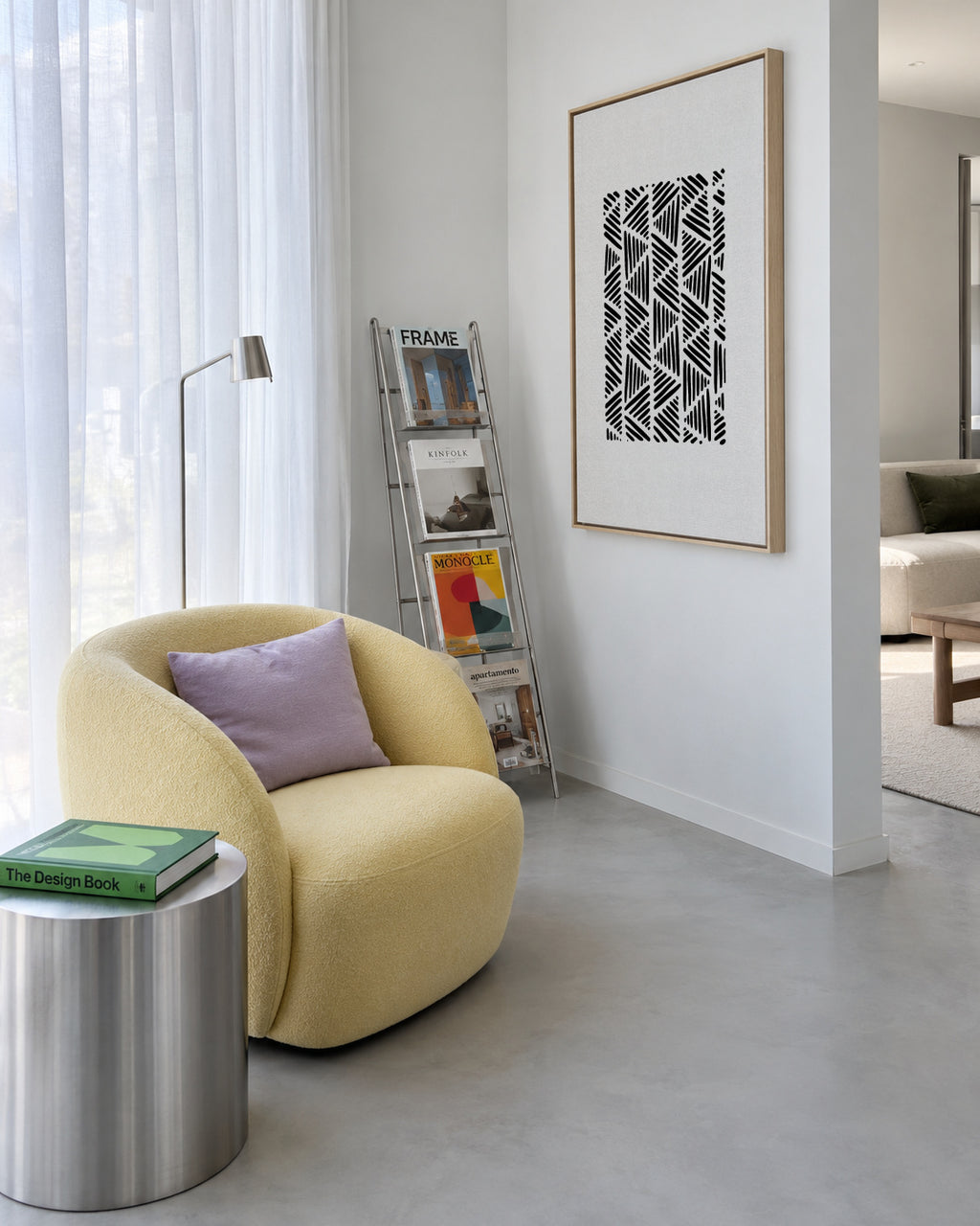 Black & white abstract I - Framed canvas in an interior