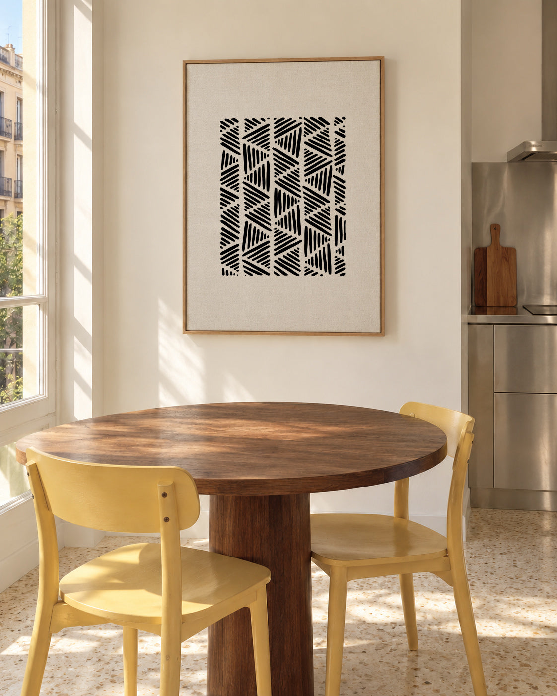 Black & white abstract I - Framed canvas in an interior