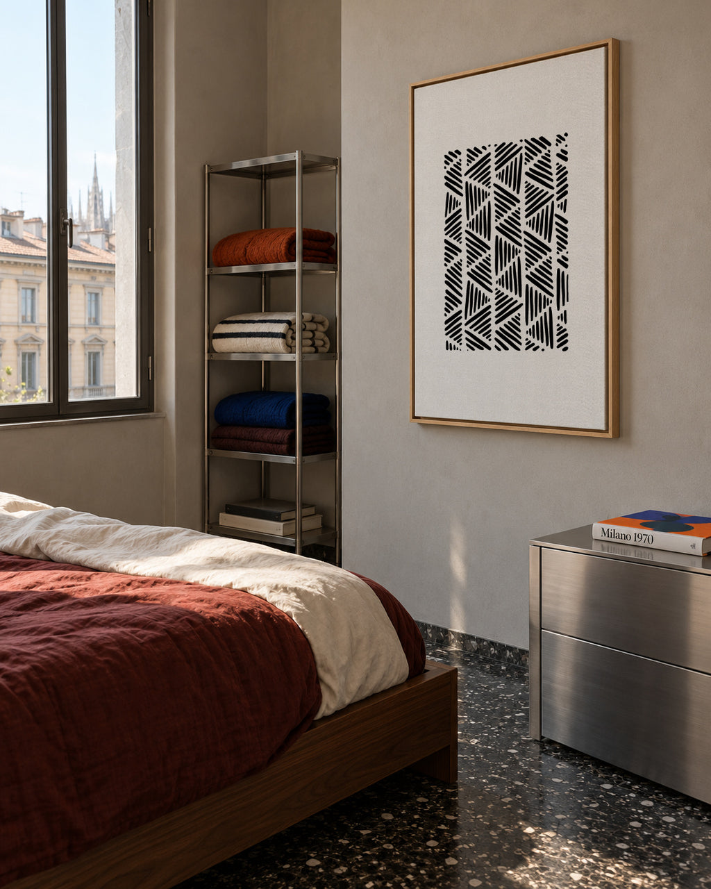 Black & white abstract I - Framed canvas in an interior