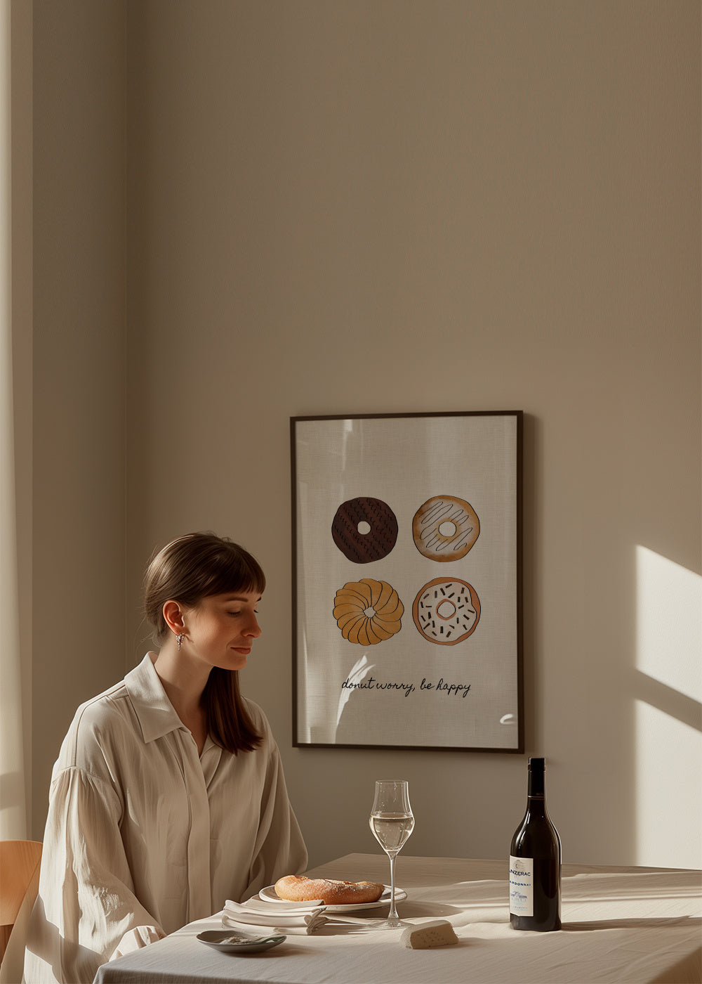 Donut worry. Be happy - Framed poster in an interior