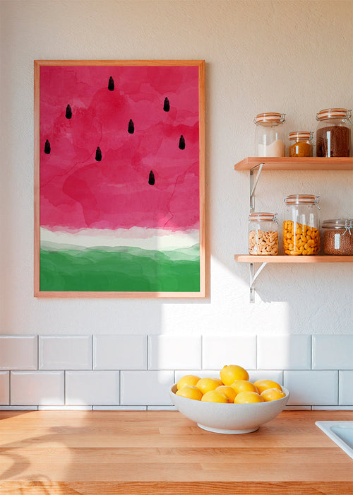 Keuken kunst: watermeloen aquarel studie