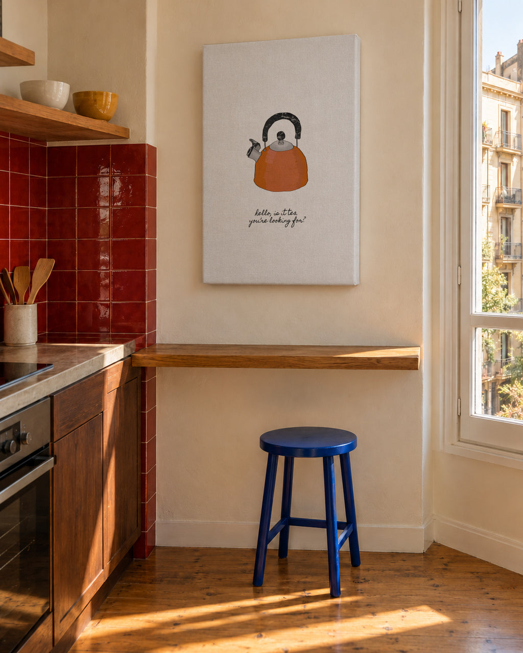 Hello is it tea - Unframed canvas in an interior