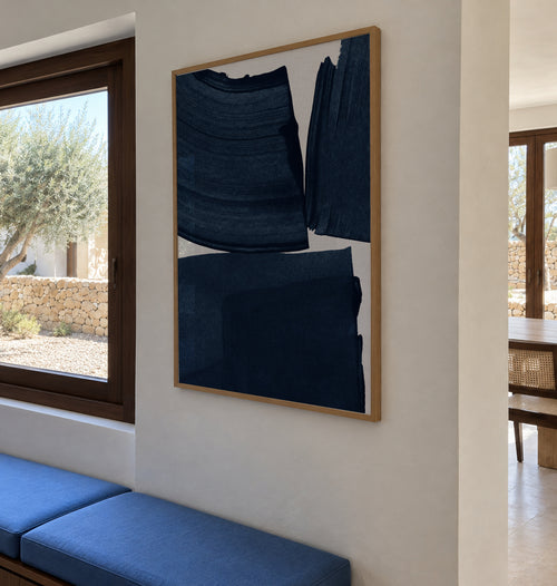 Minimalist Painting Blue I - Framed poster in an interior