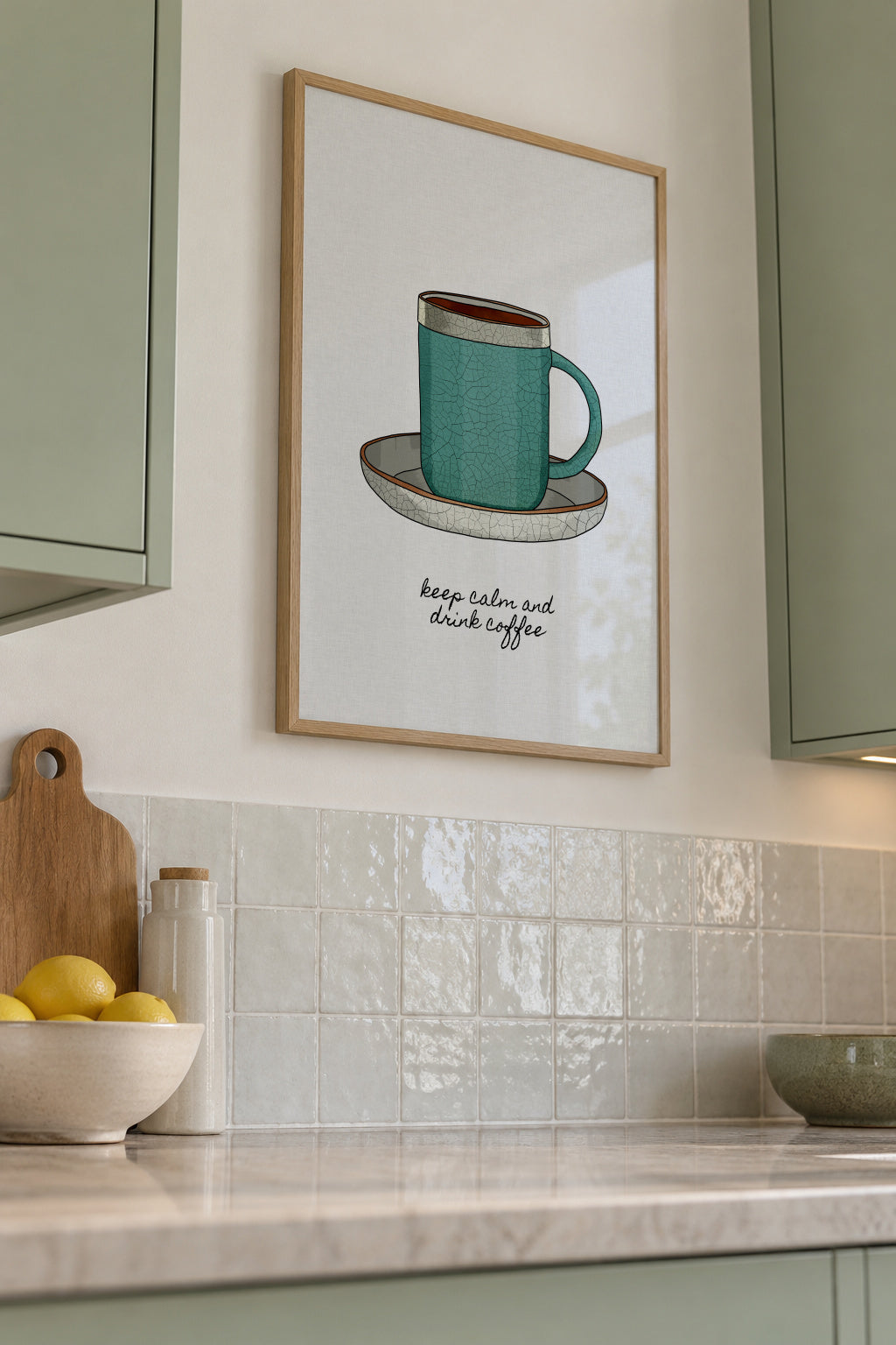 Keep Calm and Drink Coffee - Framed poster in an interior