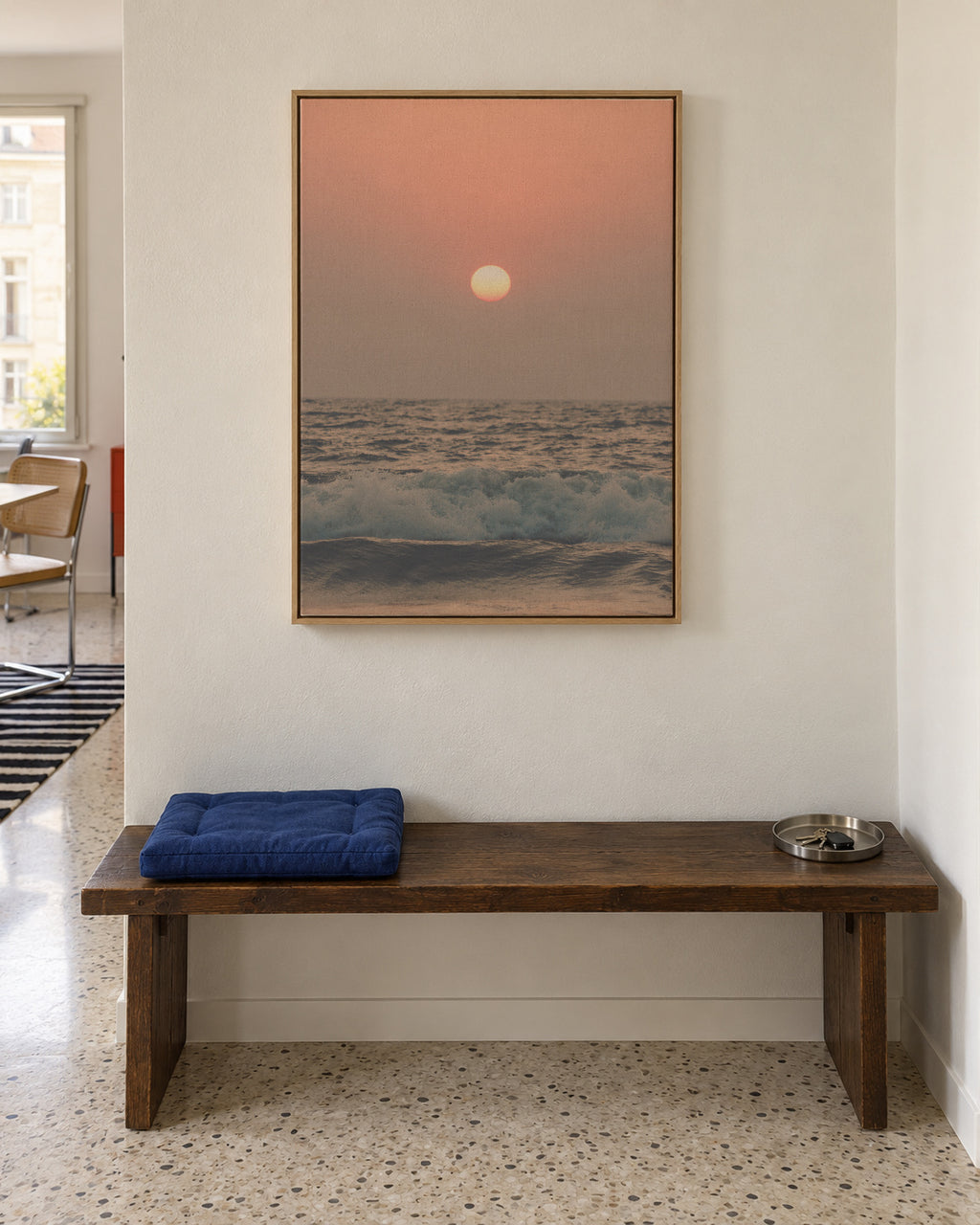 Pink beach sunset - Framed canvas in an interior