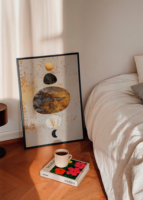 Abstract kunstwerk met goud en maan