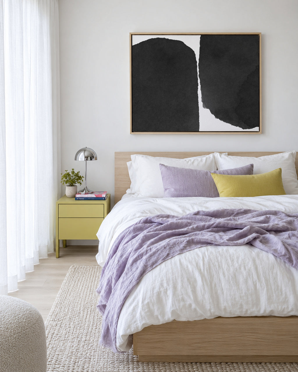 Minimal black and white abstract 01 - Framed canvas in an interior