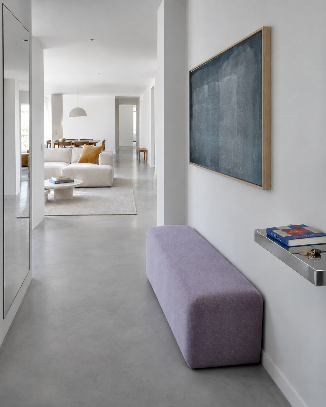 Minimal Abstract Blue Colorfield Painting 05 - Framed canvas in an interior