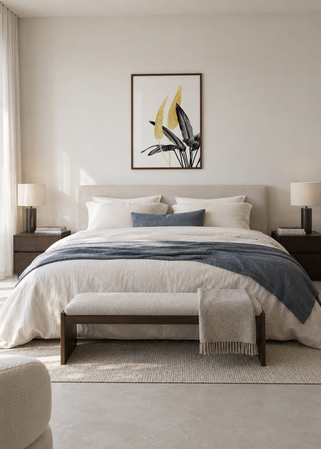 Bird of Paradise Plant Black, White and Gold 01 - Framed poster in an interior
